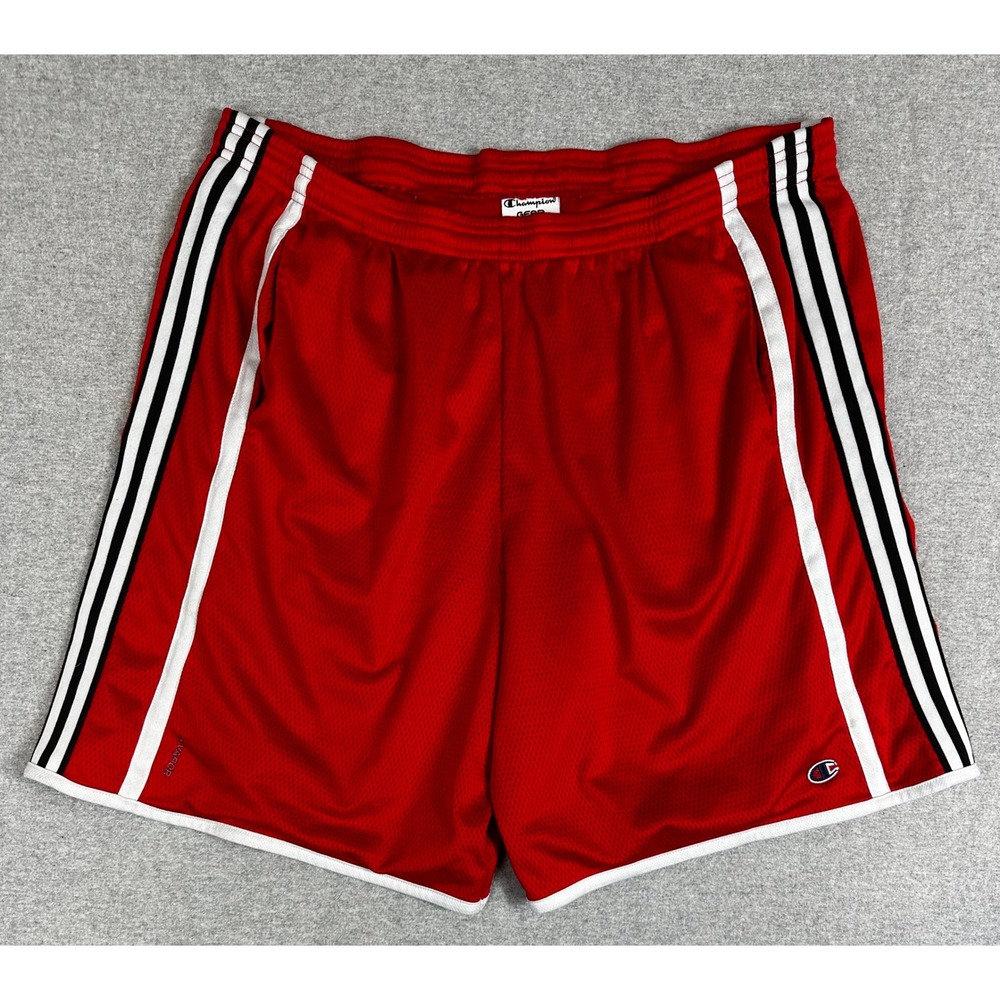 Vintage Champion Mesh Shorts 2XL 9" Inseam Red Striped Athletic Gym Basketball
